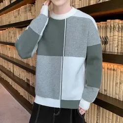 Fashion O-Neck Spliced Knitted All-match Color Sweater Men's Clothing 2022 Autumn New Casual Pullovers Loose Korean Warm Tops