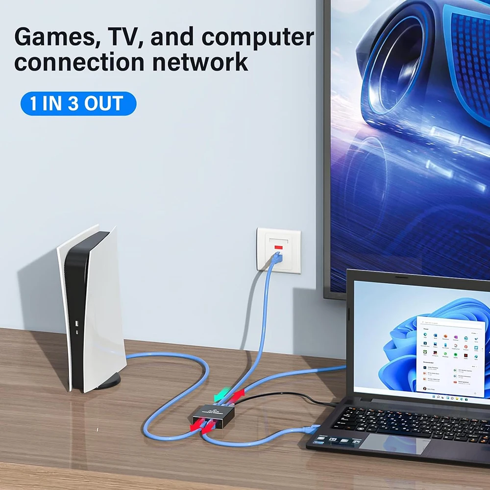 High-Speed 1000Mbps Ethernet Splitter Adapter – 1-to-3 LAN Extender for Simultaneous Network Connections