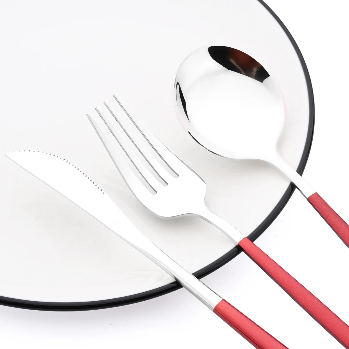 30pcs Red Silver Dinnerware Set Western Stainless Steel Cutlery Set Dinner Spoons Cake Fork Knife Tableware Kitchen Flatware