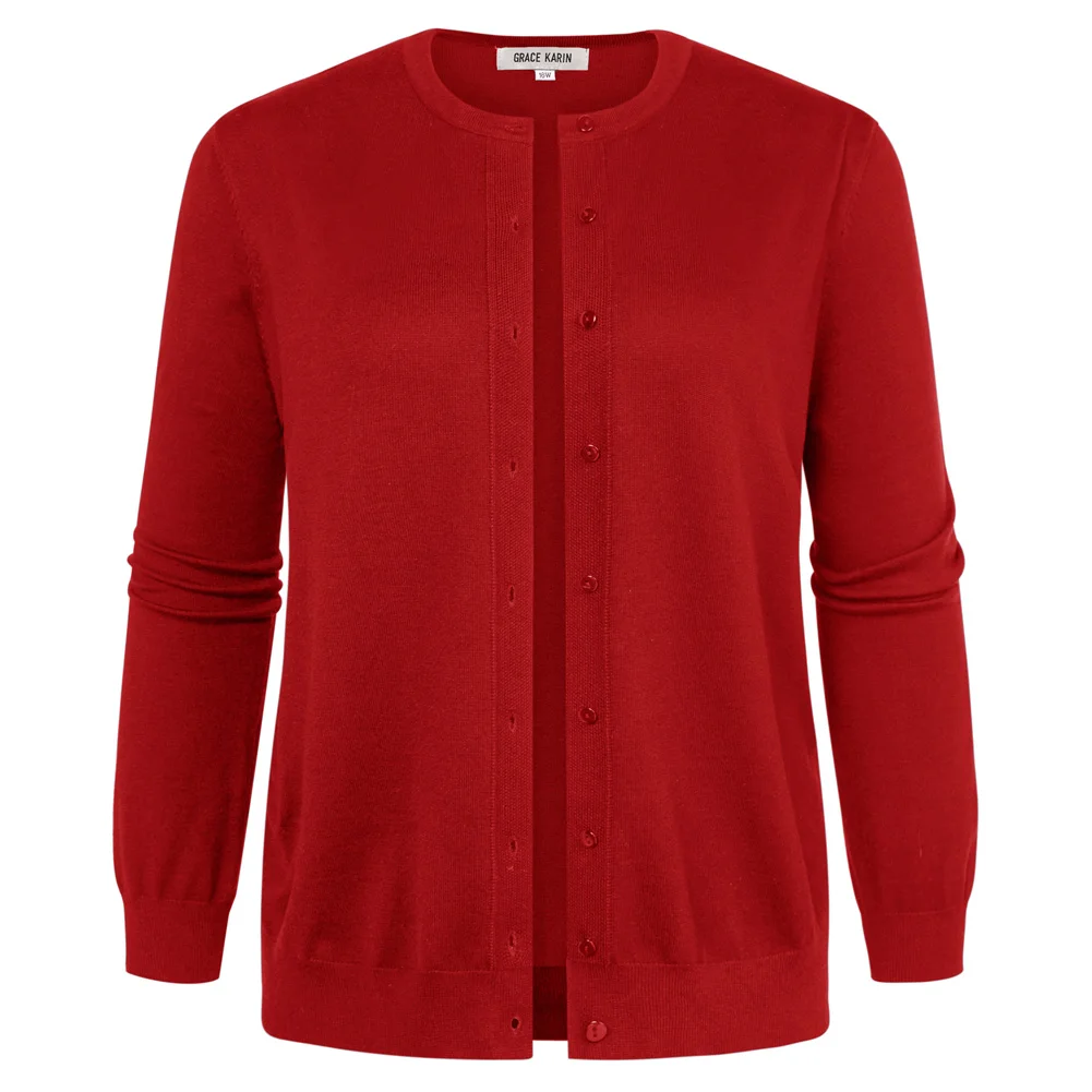 

GK Women Plus Size Ribbed Cuff Cardigan Long Sleeve Crew Neck Button-up Sweater Lightweight Shrugs For Dresses