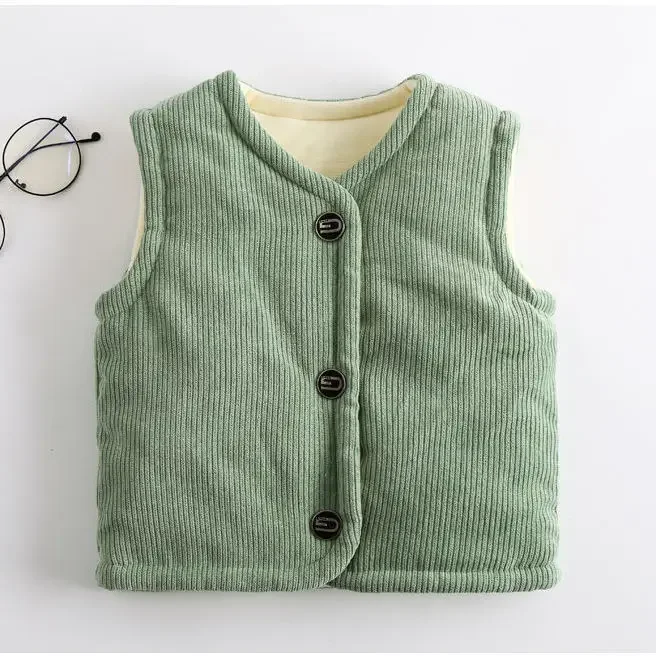 두꺼운 겨울 남아 여아 조끼, 코듀로이 2-8 세 어린이 조끼 카디건, 면 민소매 조끼, 겨울 학교 의류