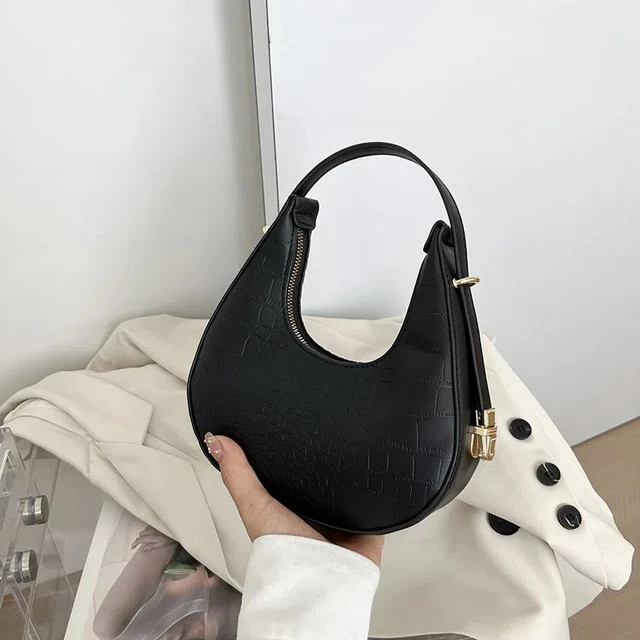 Bolso De Hombro Mujer Estilo Hobo - Grande, Con Cremallera, Tela Sintética, 25.9x17x9.9 Cm
