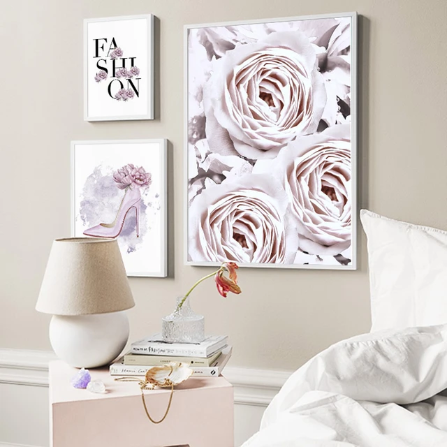 Blush Fashion Books On Pink Flower Wall - Art Print