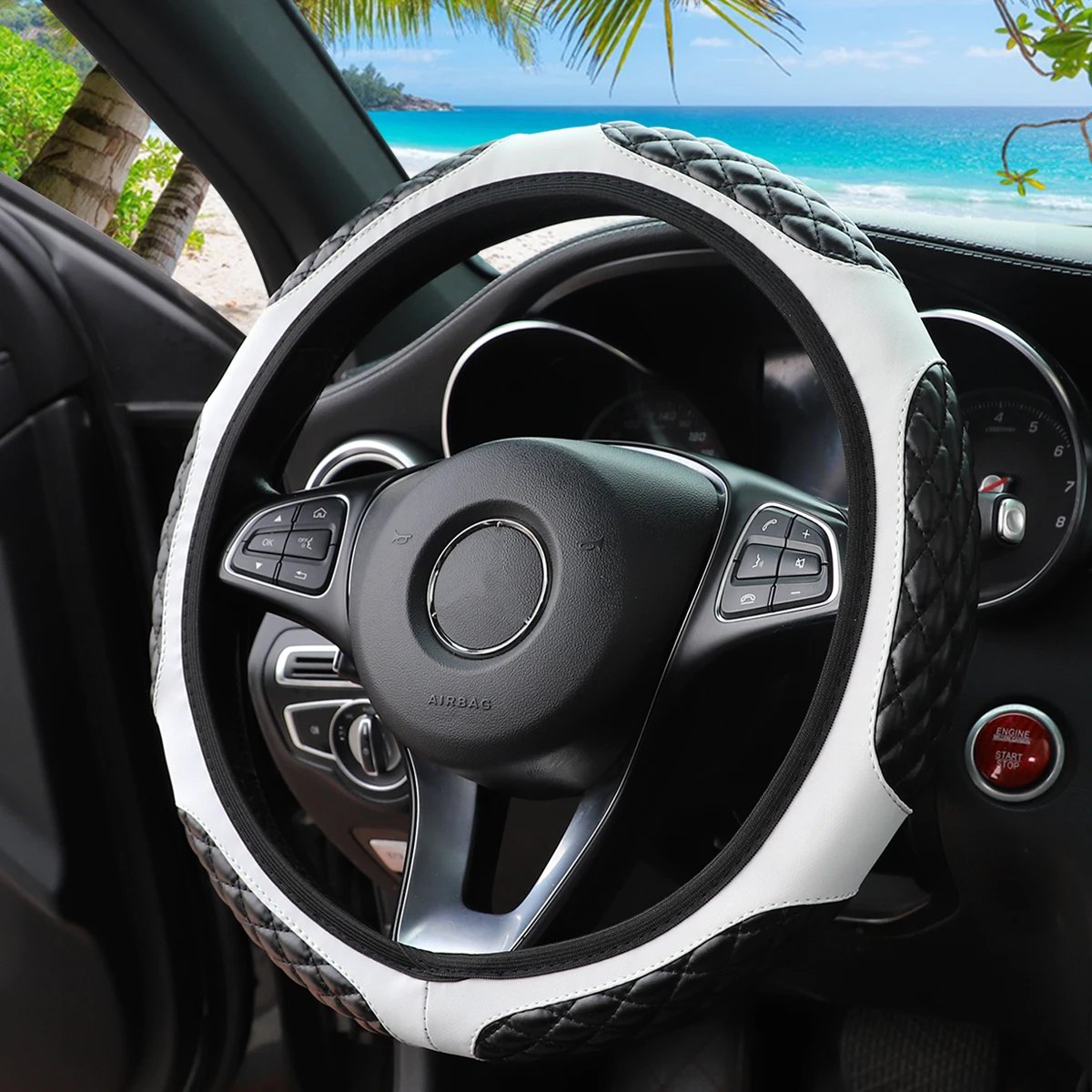 1 artificial sheepskin stereo embroidery soft and comfortable car supplies no inner ring steering wheel cover fits 14.5-15 inche steering wheel cover