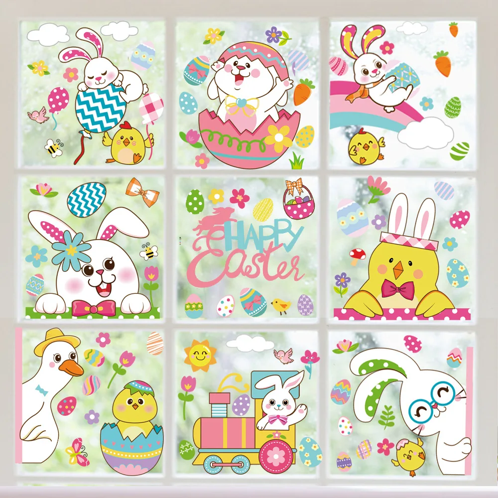 

Easter Bunny Window Stickers Decorations Easter Eggs Carrot Rabbit Window Clings Reusable Sticker Kids Gifts Home Party Supplies