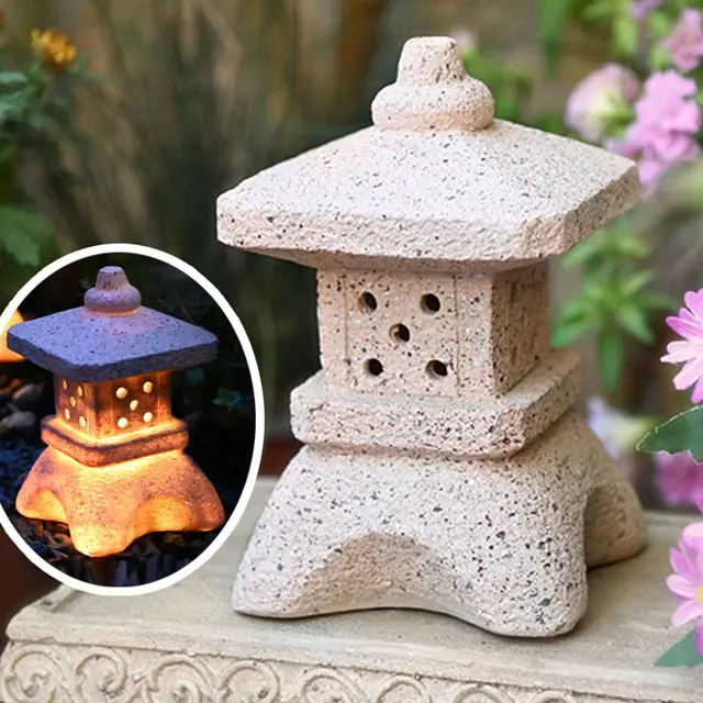 Kerti Dekoráció Zen Díszek Napelemes Torony Kínai Szobra Palota Lámpák Napenergia Lámpa Kő Udvar Pagoda Lámpás - Image 6