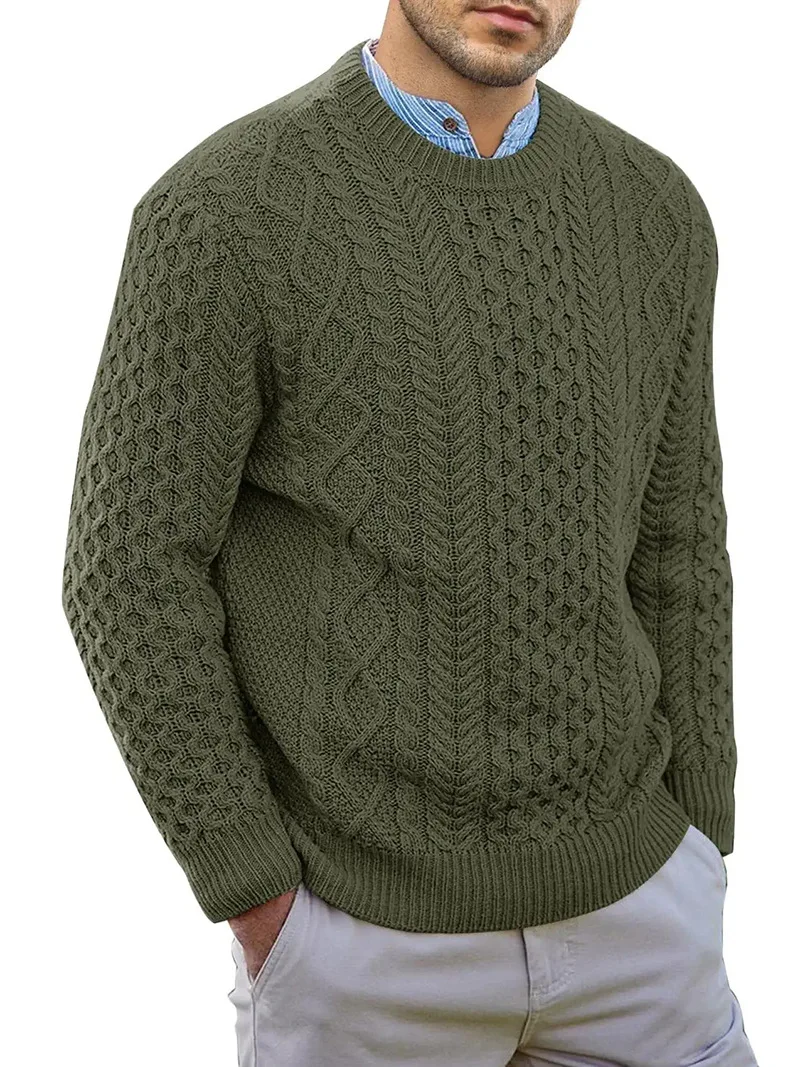 Men's Pullover Sweater Jacquard Woven Round Neck Sweater