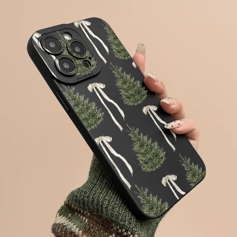 Simple Christmas tree green bush bow pattern phone case for iPhone 17 to 11 pro max Plus