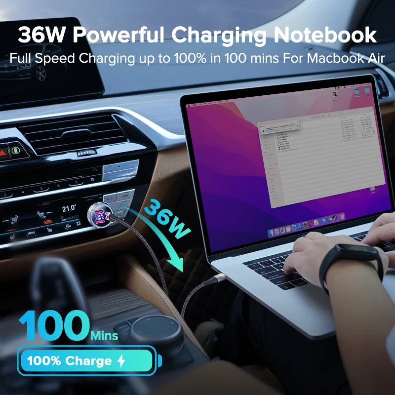 80W PD USB Car Charger 3 Ports Type C Fast Charging Car Phone Adapter For iPhone 15 14 Xiaomi Huawei Samsung S21 Quick Charger