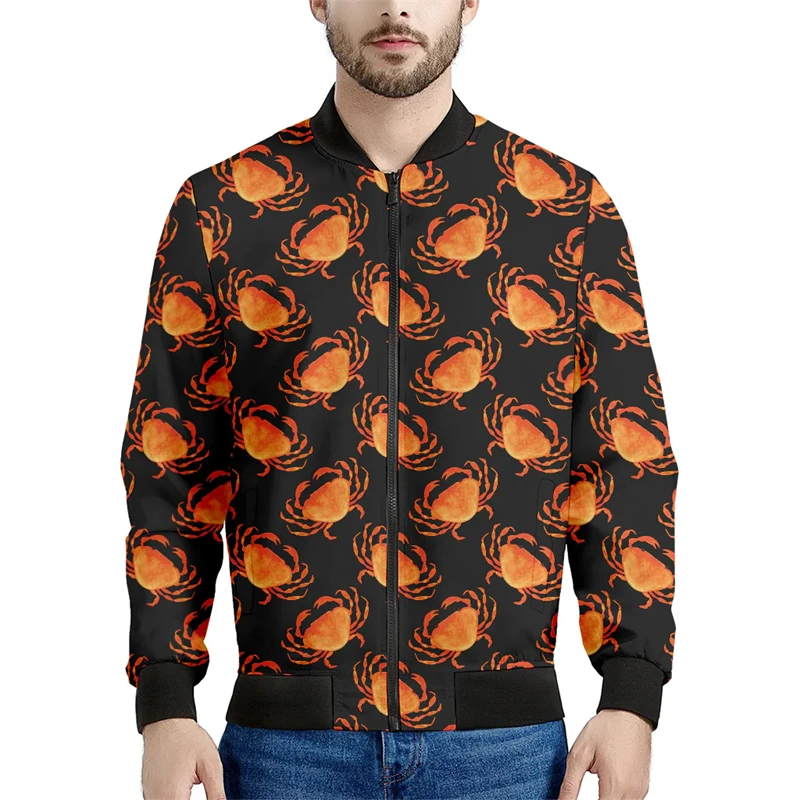Bonita chaqueta con estampado de cangrejo para hombre, chaqueta bomber con estampado 3D informal a la moda, sudaderas de manga larga, abrigos holgados estilo Harajuku para niños