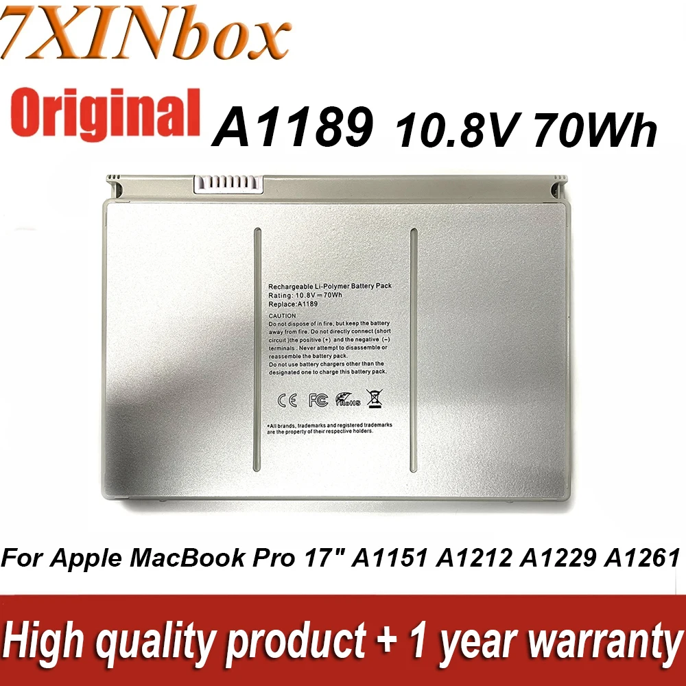 Bateria do Portátil para Apple Macbook Pro 17 A1151 Início de 2006 A1212 Final de 2006 A1229 Meados Final de 2007 A1261 7xinbox A1189 10.8v 70wh