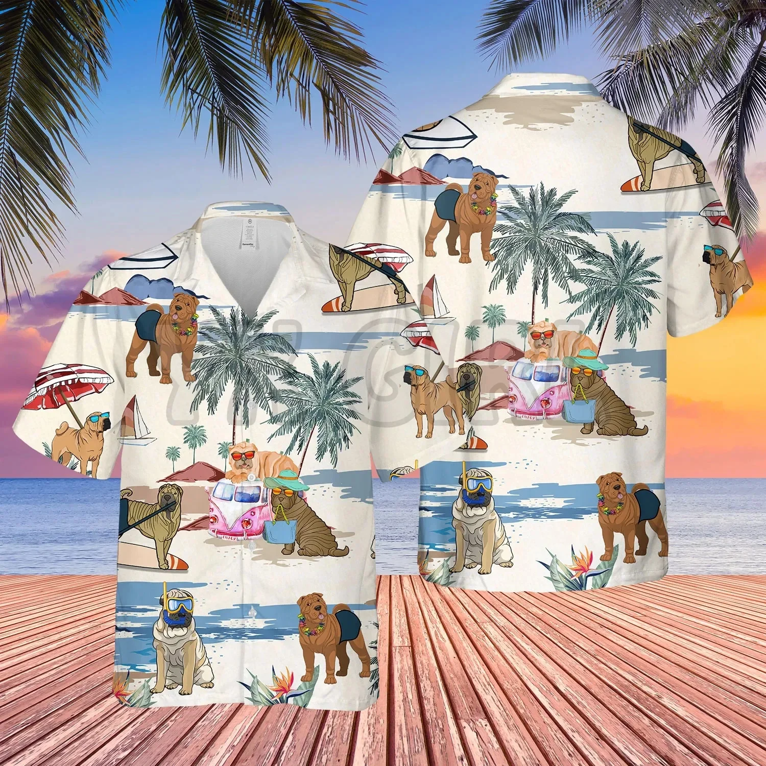 

SHAR PEI SUMMER BEACH HAWAIIAN SHIRT 3D All Over Printed Hawaiian Shirt Men's For Women's Harajuku Casual Shirt Unisex