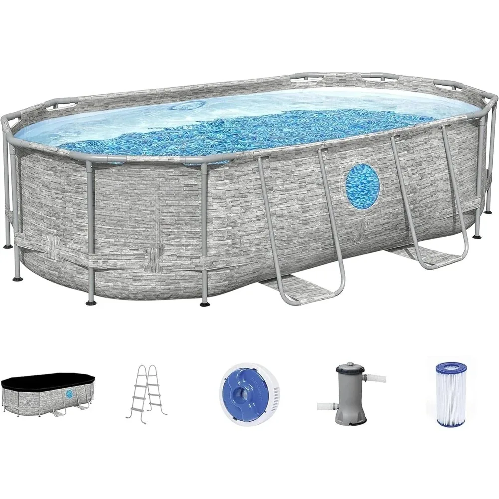 14' X 8' 2" X 39.5" Patio Pool, Above Ground Swimming Pool Set with 530GPH Filter Pump, Ladder and Pool Cover, Outdoor