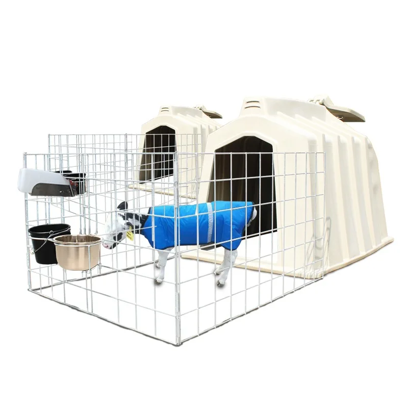 

Reinforced Calf Cow Cattle Cages Plastic Calf Hutches Calf House with cage for Daily Farm Feeding Animals with Fencing