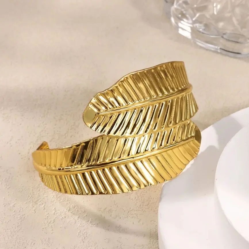 Stainless Steel Geometric Cuff Bracelet For Women Gold Adjustable