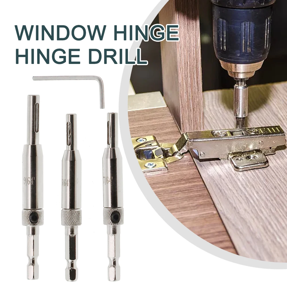 

3pcs Self Centering Hinge Drill Bit Set High-speed Steel Woodworking Door Window Hinge Cabinet Cupboard Hinge Drilling Cutting