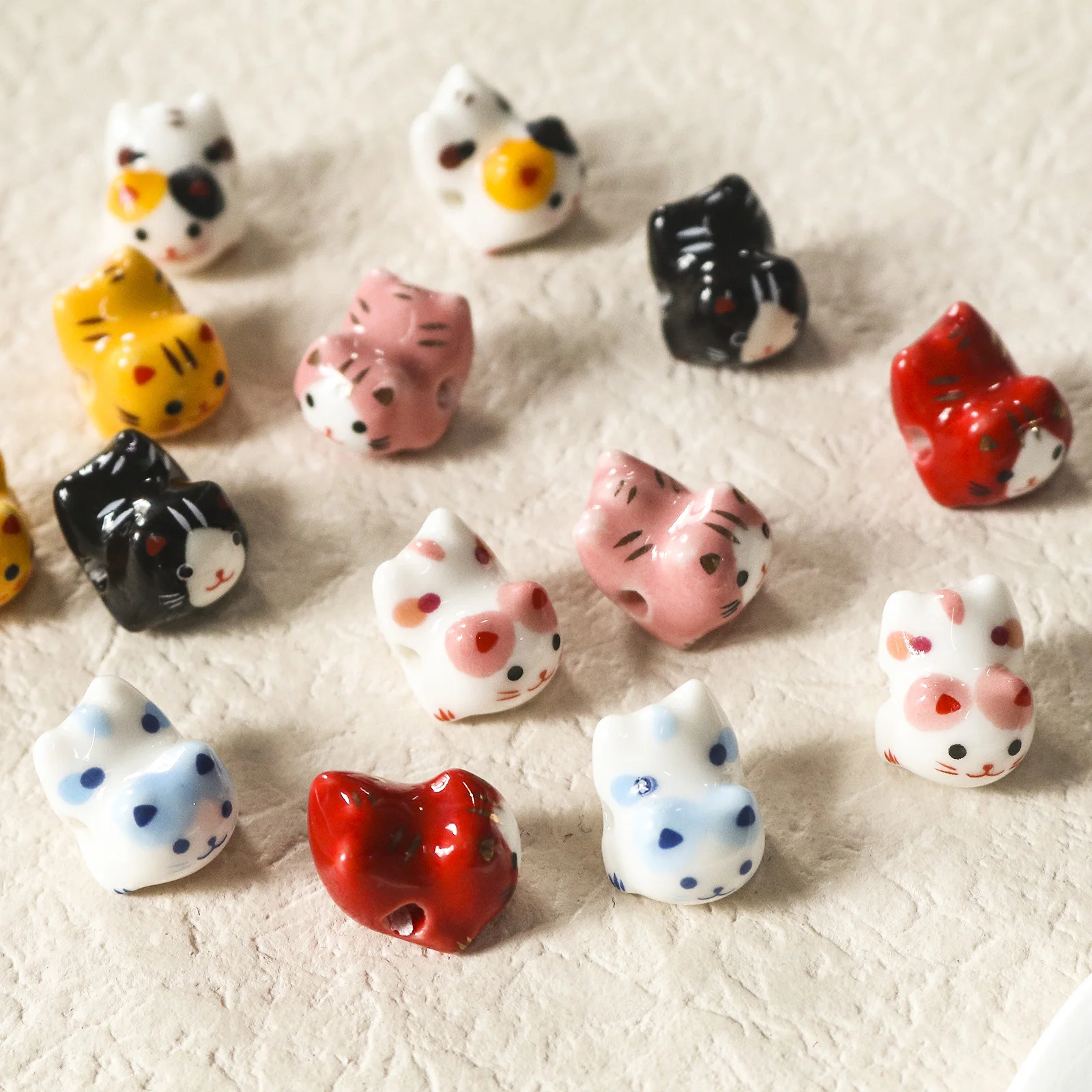 10 Beads- Lucky Cat Beads 17mm, Handmade Ceramic Maneki Neko, Kawaii Animal  Beads, Chinese Character More Golds (TC-158) - AliExpress