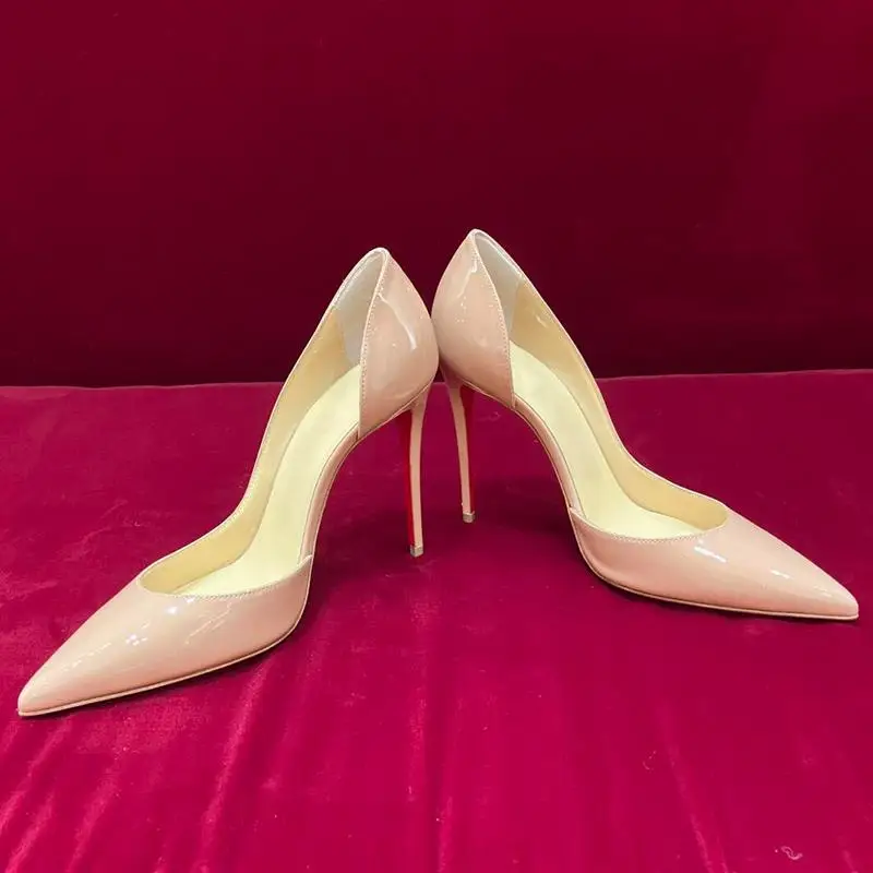Side Empty Single Shoe Women's 25 Spring New Sexy Black Patent Leather Pointed Shallow Mouth Slim High-heeled Shoes 3