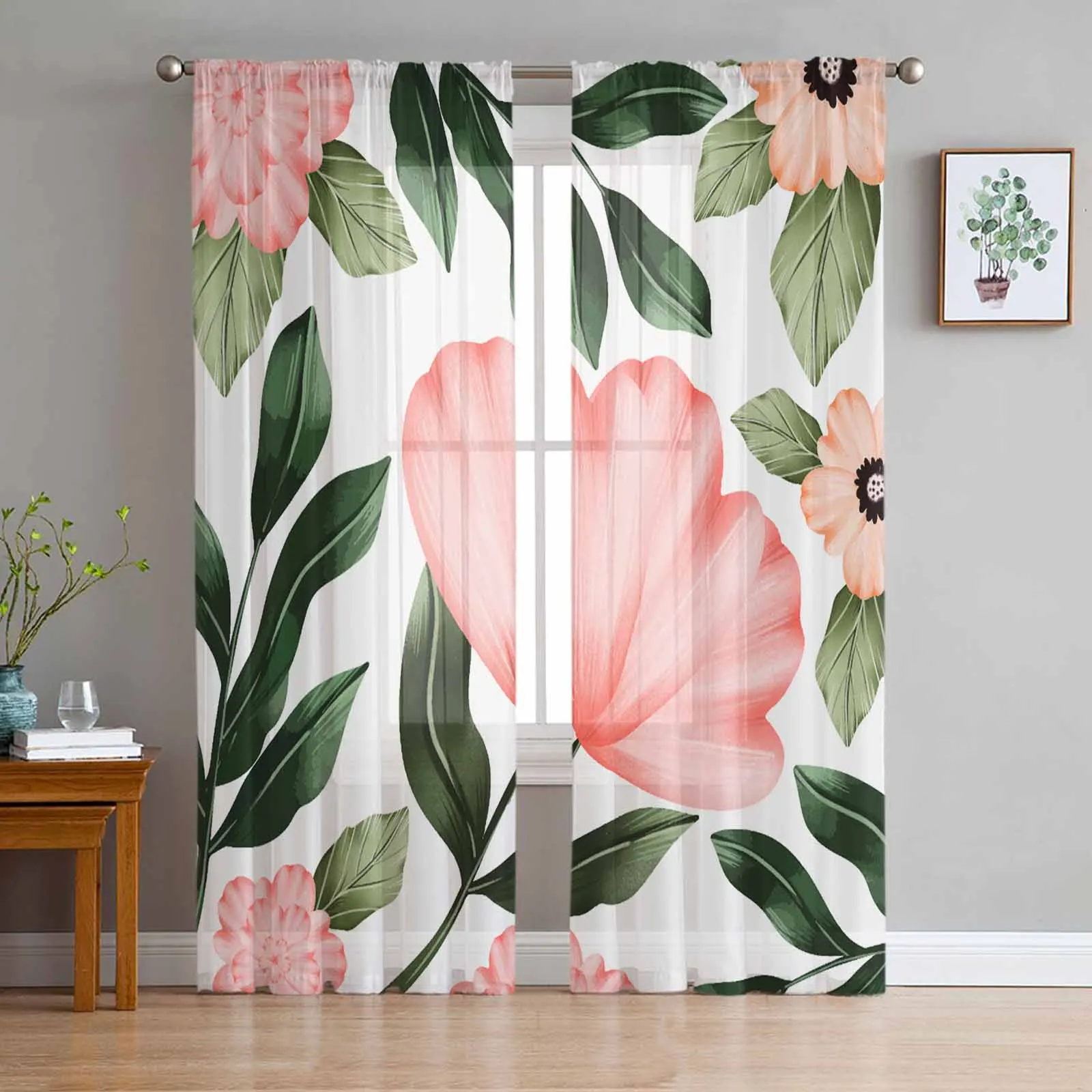

Rural Plants Flowers And Grass Tulle Voile Curtains for Bedroom Living Room Window Curtain Sheer Curtains Organza Drapes