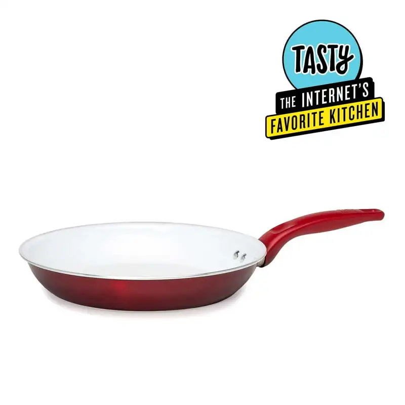

Ceramic Non-Stick Dishwasher Safe Fry Pan, Reinforced, Red