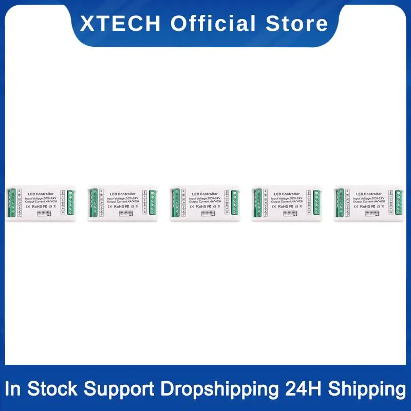 XTECH 5X Mini 4 Channel DMX RGBW Decoder 16A RGB RGBW Strip Controller DMX 512 Dimmer Driver For LED Strip Lights DC9-24V