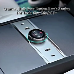 Armrest Hub Gear Button Dock Station for Tesla New Model 3+ Highland 2024 TypeC Docking Station USB Hub Charge Gear Shift Knob