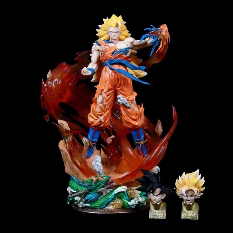 Anime Figure Toys Son Goku Super Three Combat Version Interchangeable Head Can Emit Light Scene Statue Base 44cm Pvc Model Dolls Action Figures Aliexpress