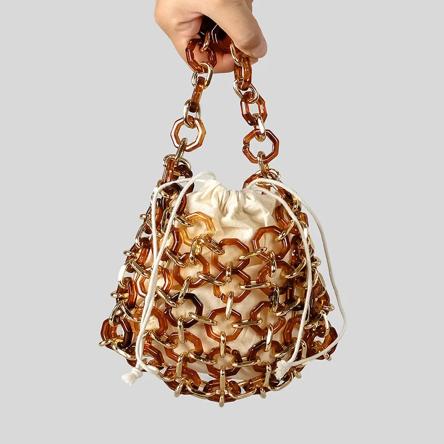 Crystal Bead Bags Customized Fashion Handmade Acrylic Woven Flap Women's Shoulder Bags Summer Handbag Purse Wedding Party