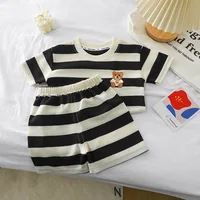 Vêtements pour enfants costume à manches courtes haut rayé + short 2 pièces T-shirt été bébé vêtements enfants vêtements garçons filles 2