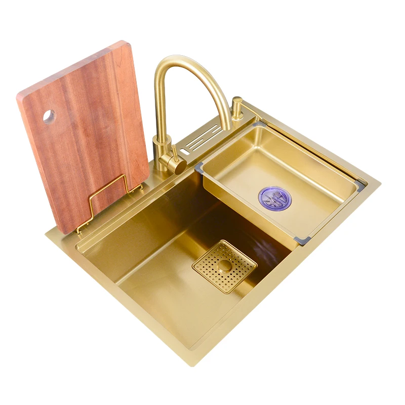Topmount Nano Kitchen Sink Brushed Gold 304stainless Steel With Knife