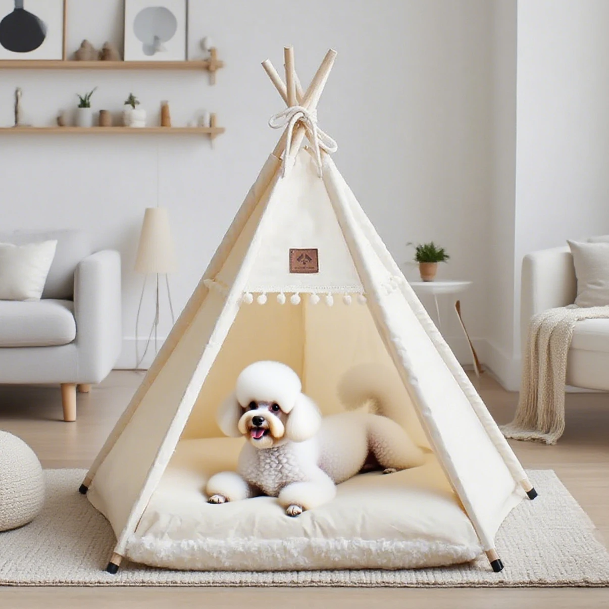 Portable Pet Teepee Tent Bed with Plush Cushion 3