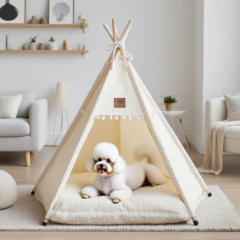 Portable Pet Teepee Tent Bed with Plush Cushion 3