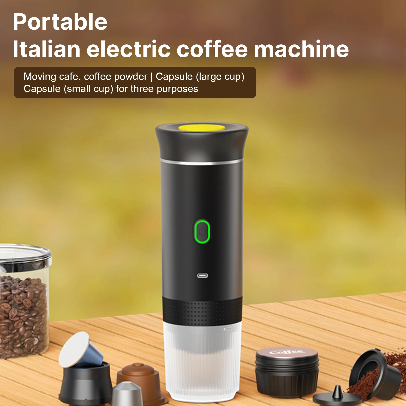Portable Coffee Machine 3 in 1 Cordless Electric Mini Coffee Maker Work With Capsule and Ground 15Bar with 120ml Cup