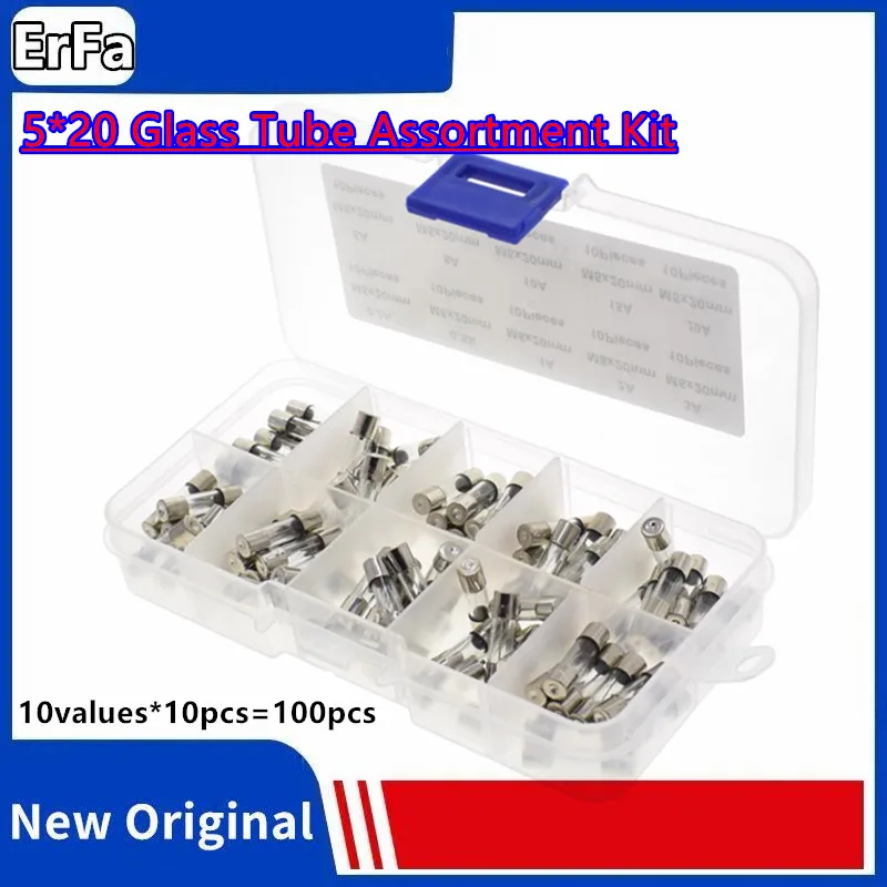 10values x10pcs=100pcs 5x20mm 5*20 Glass fuse 0.25A,0.5A 1A 2A 3A 5A 8A 10A 15A 20A 250V Quick fuse type fuse Kit Component+Box