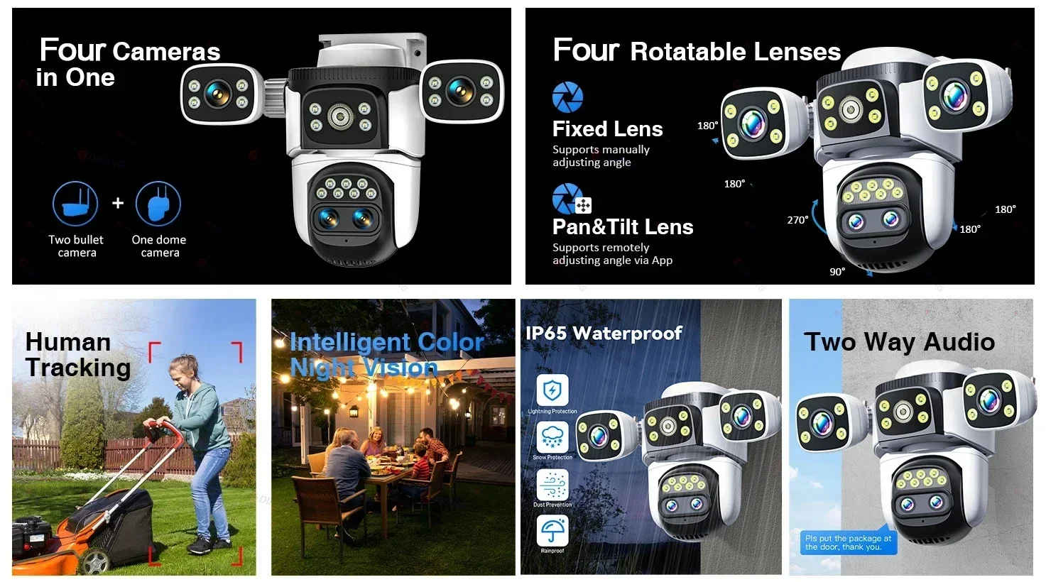 ANSVICAM UHD 20MP 10X Zoom Four Screens WiFi IP Camera Wireless Outdoor Four Len