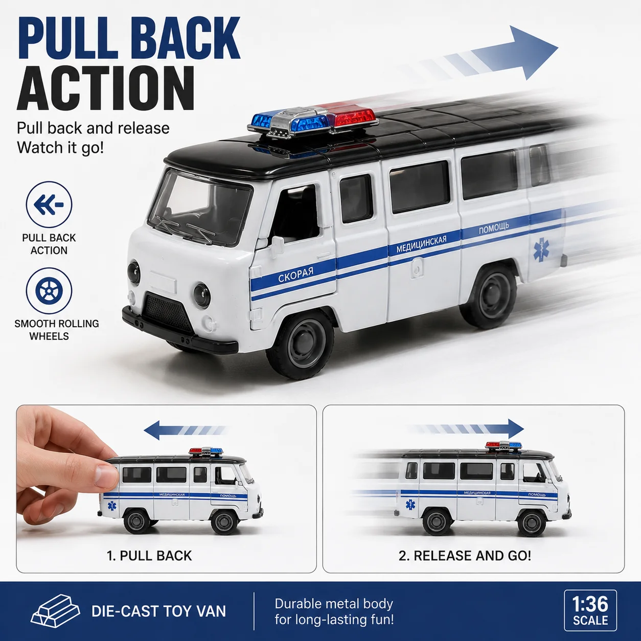 Vintage Utility Van Style Toy Car with Powerful Spring and Metal Casting - The Perfect Gift
