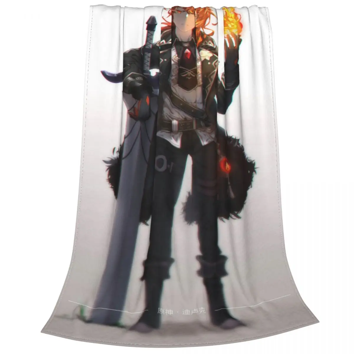 Genshin Impact Action Blankets Flannel Spring Autumn Diluc Ragnvindr Multifunction Warm Throw Blanket for Sofa Car B