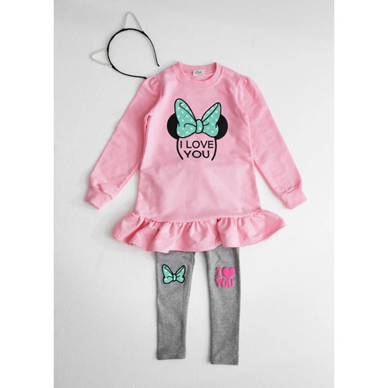 Kids clothing set Girls clothing set Spring Autumn Girls Clothing Set Cartoon Bow Pure Cotton Suit For Kids shirt + Leggings 2 Pcs Children Outfits
