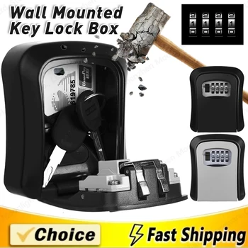 Wall Mount Key Lock Box 4 Digit Password Code Security Lock No Key for Home Office Key Safe Secret Storage Box Home Organizer 1