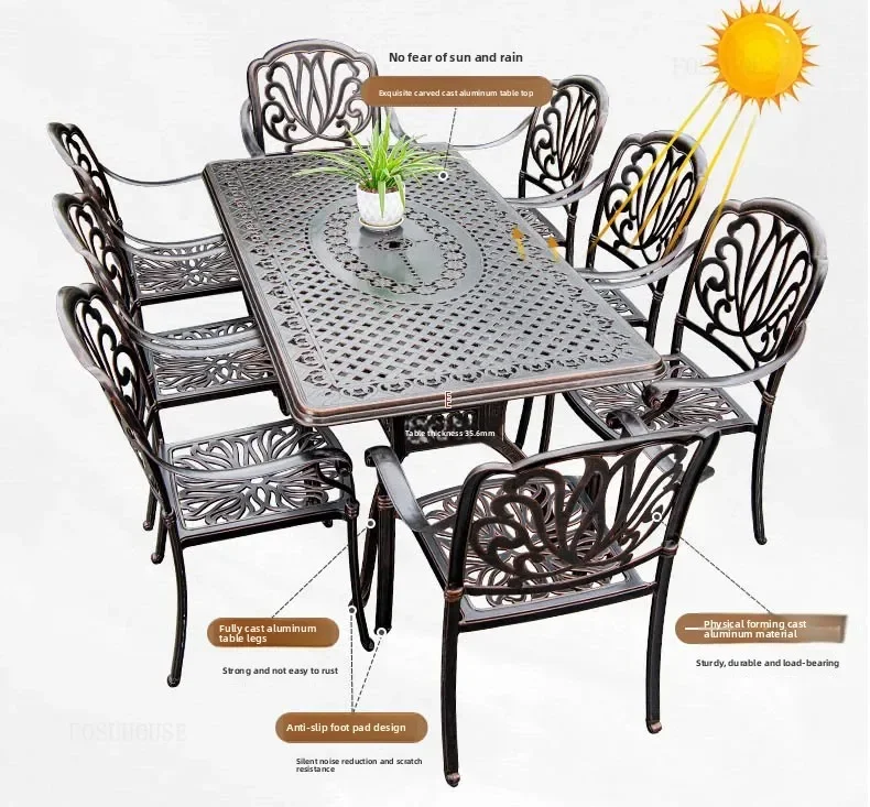 Waterproof Sunscreen Leisure Chairs Outdoor Metal Garden Furniture Sets for Patio European Retro Outdoor Furniture Fir Villa GY