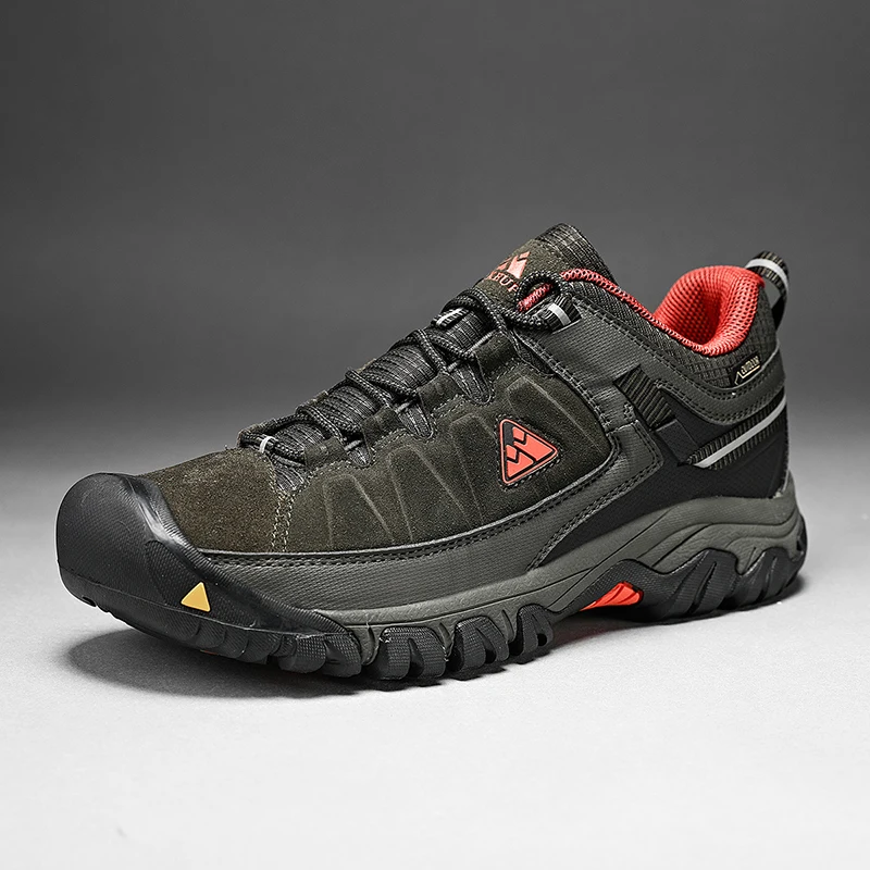 HIKEUP New Men Hiking Shoes High Quality Durable Leather Climbing Shoes Outdoor Walking Sneakers Rubber Sole Factory Outlet