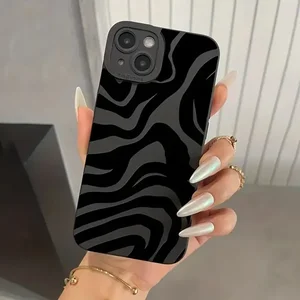 Wave Pattern Print Black Silicone Protective Phone Case For iPhone 11 12 13 14 15 Pro Max XS XR X 7 8 Plus SE 2020 13 Mini Cover