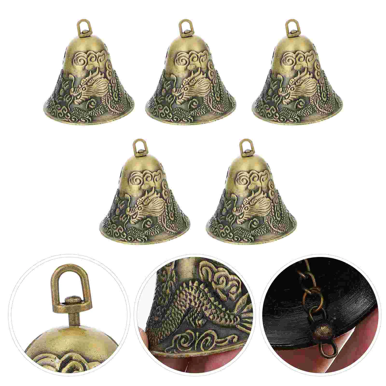 

5 Vintage Hanging Bells and Phoenix Prints Christmas Bells Christmas Tree Bells Bells for Wreath Wind Chimes Holiday Decor