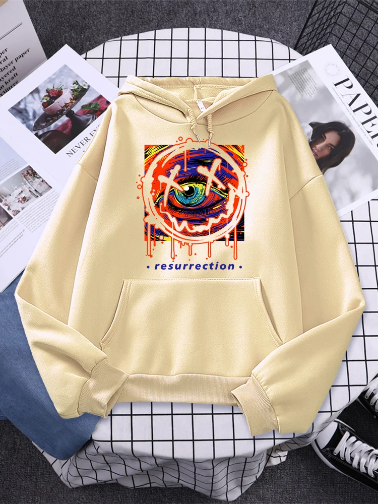

Colorful Eye Illustration With Melting Happy Face Printed Woman Hoodies Oversize Street Fashion Pullover Creativity Womens Hoody