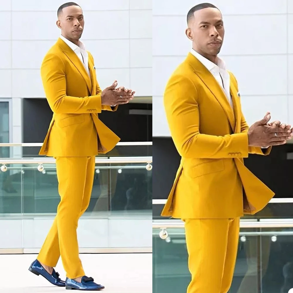 

Yellow Mens Suit SetsOne Button Groom Wedding Prom Party Dinner Tuxedos Custom Made 2 Pieces(jacket+pants)