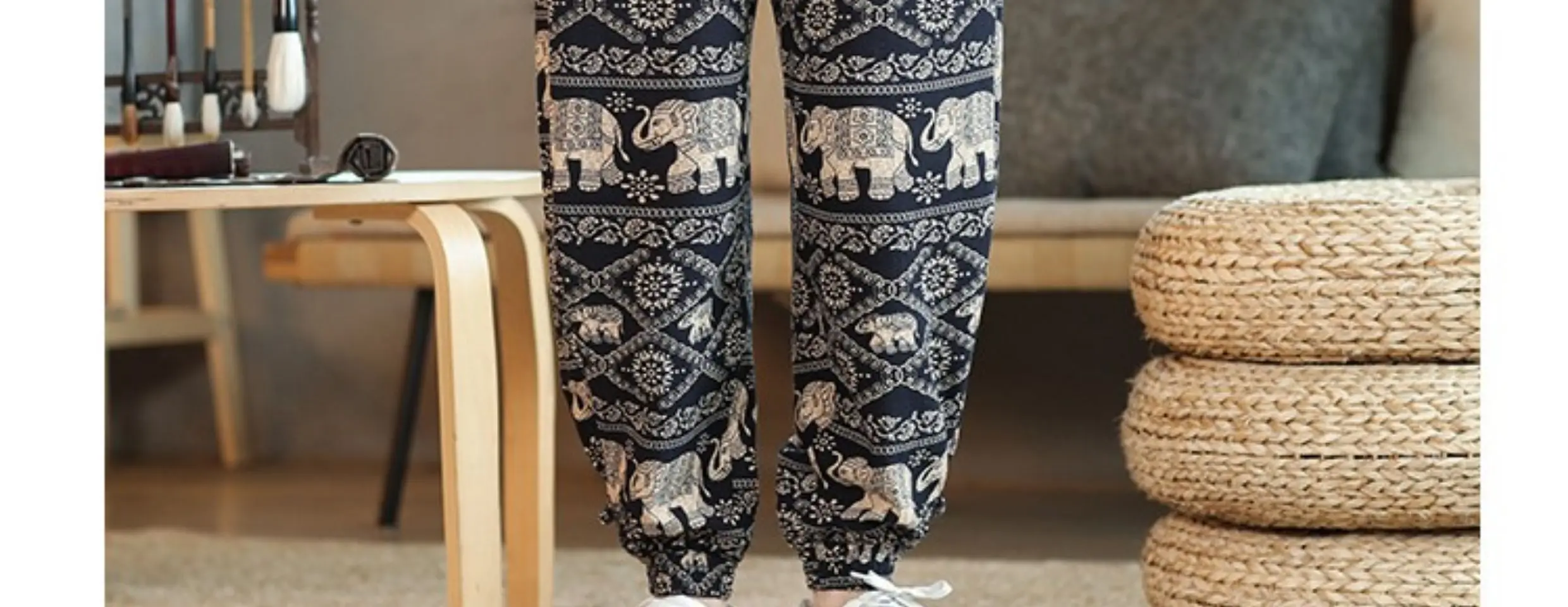 hosen herren jogginhose herren gym Frühling Sommer Elefanten druck Baumwolle Leinen lässige Hose Männer elastische Taille in voller Länge Harems hose Männer Jogging hose männliche Streetwear – Detail 7