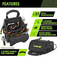 JAKAH pochette à outils pour électriciens professionnels, 21 poches, poignée ergonomique en caoutchouc, bandoulière rembourrée noir vert JK-208 3