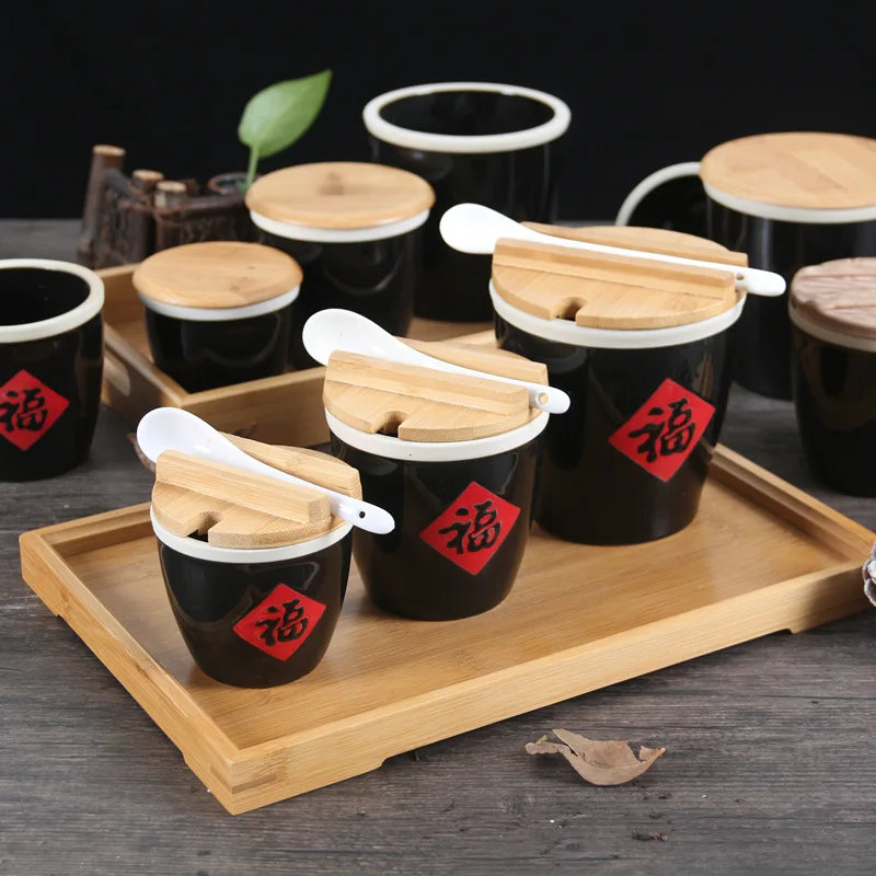 Pentola Per Condimenti In Ceramica Da Cucina Pentola Per Sale Con Coperchio Vaso Per Fuzi In Ceramica Ruvida Contenitori Per Alimenti Barattoli Per L'