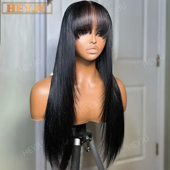 Glueless Wig With Bangs Human Hair 3x1 HD Lace Straight Human Hair Wigs For Woman Brazilian Cheap Wigs Full Machine Made On Sale 1