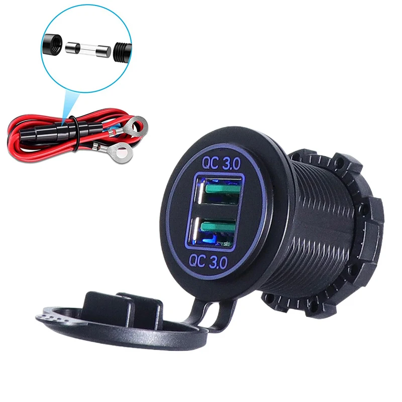 Enchufe de cargador de puerto USB Dual negro, 12V, motocicleta, coche,  4.2A, resistente al agua - AliExpress